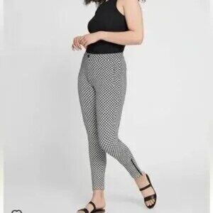 Betabrand Black and White Novelty Checkered Cat Print Ankle Zip Pants Sz Sm Pet